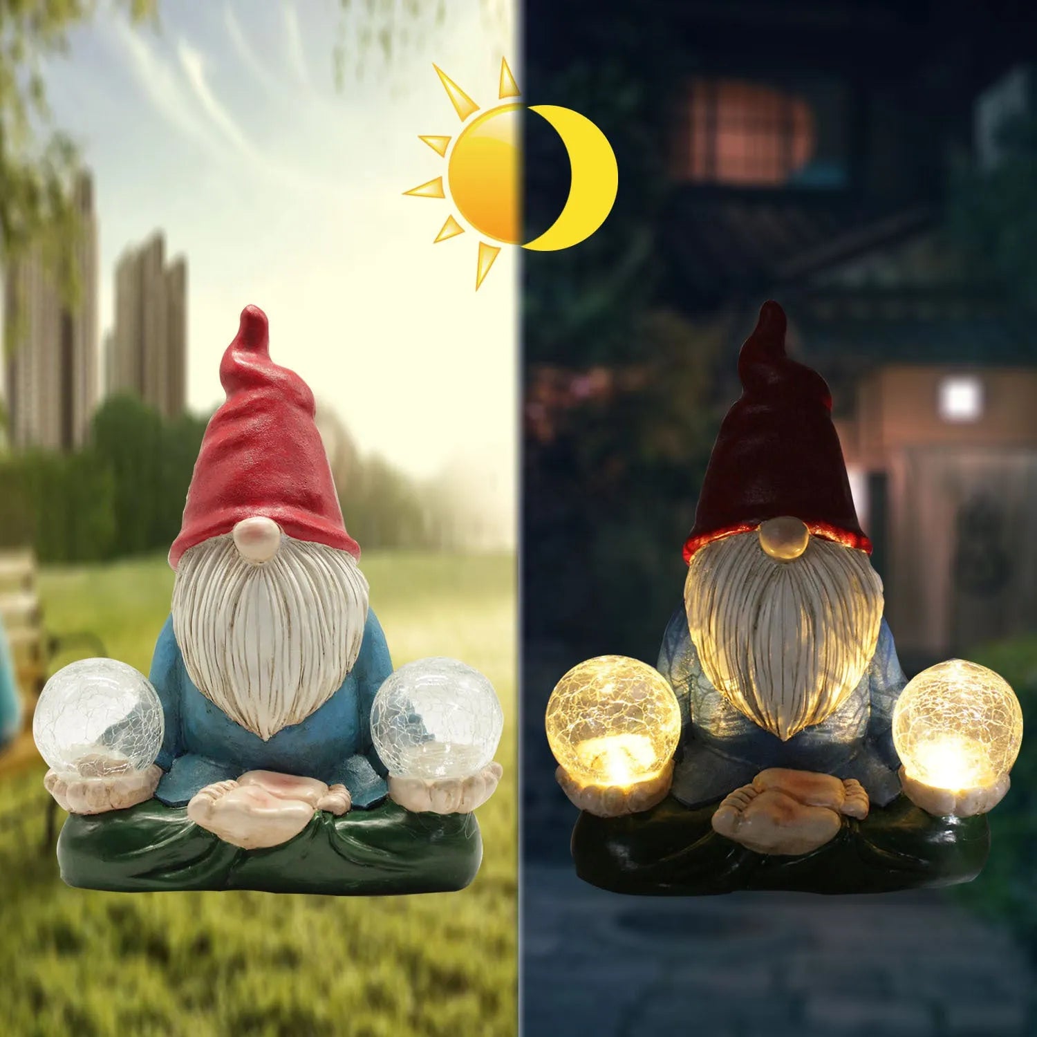 Solar LED resin dwarf doll garden ornament statue measuring 27cm tall