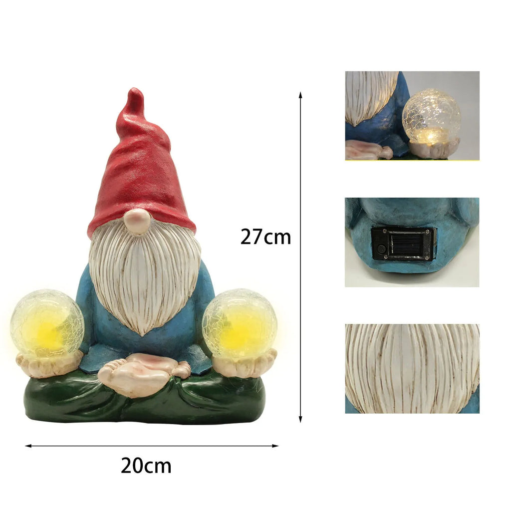 Solar LED resin dwarf doll garden ornament statue measuring 27cm tall