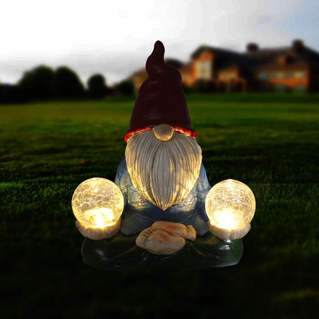 Solar LED resin dwarf doll garden ornament statue measuring 27cm tall
