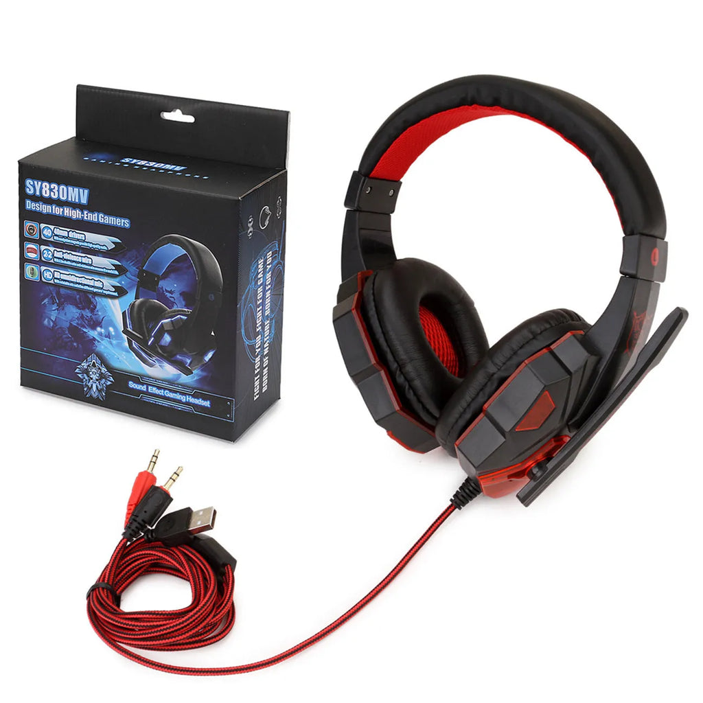Light-up gaming headset for PC and PS4 with tan leather ear cushions and braided cable