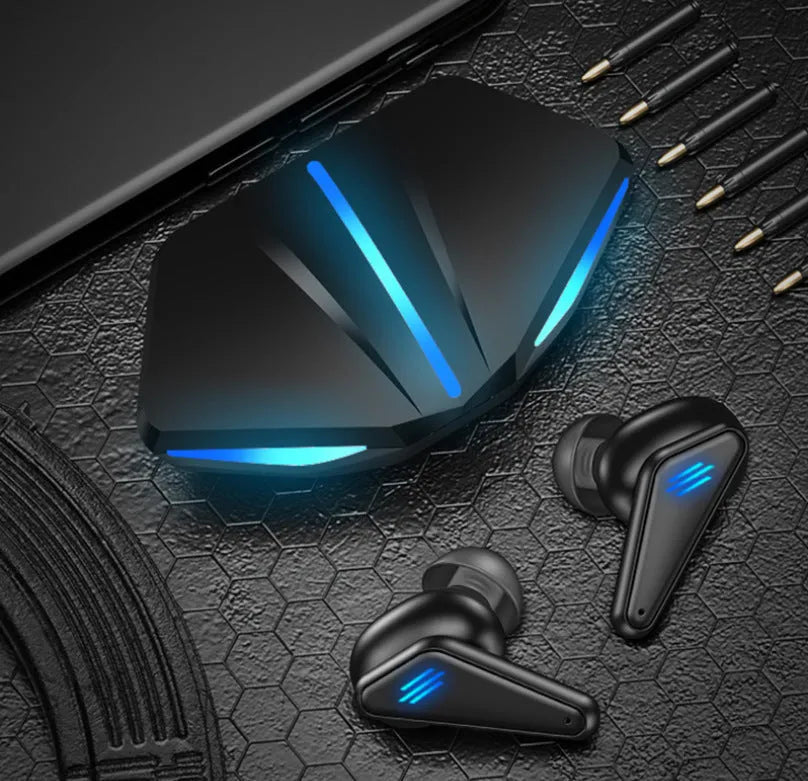 Blue K55 wireless Bluetooth gaming headset with TWS bilateral earpieces for mobile gaming