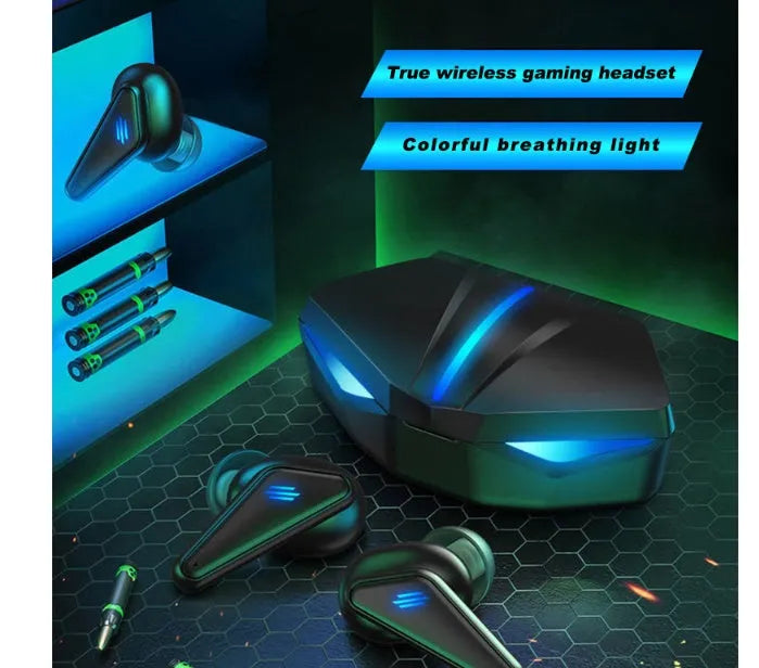 Blue K55 wireless Bluetooth gaming headset with TWS bilateral earpieces for mobile gaming