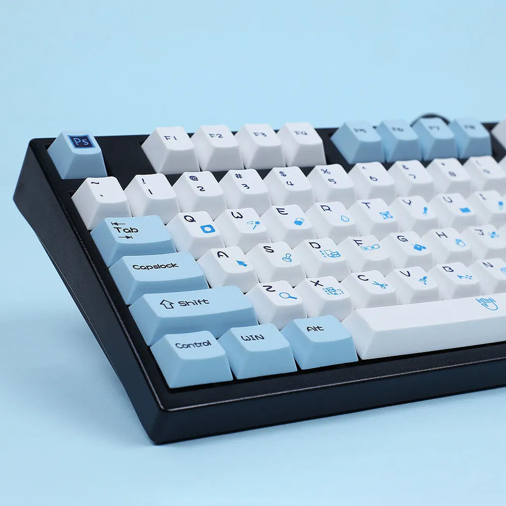 PS theme mechanical keyboard keycaps in blue and white or grey and white colour options