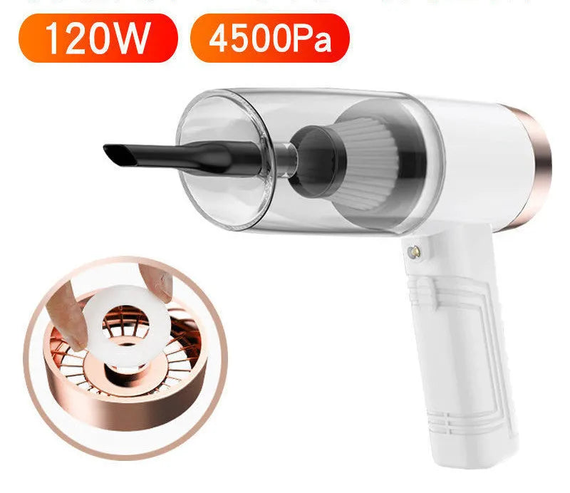 Black and white car vacuum cleaner with accessories on 5-metre cord