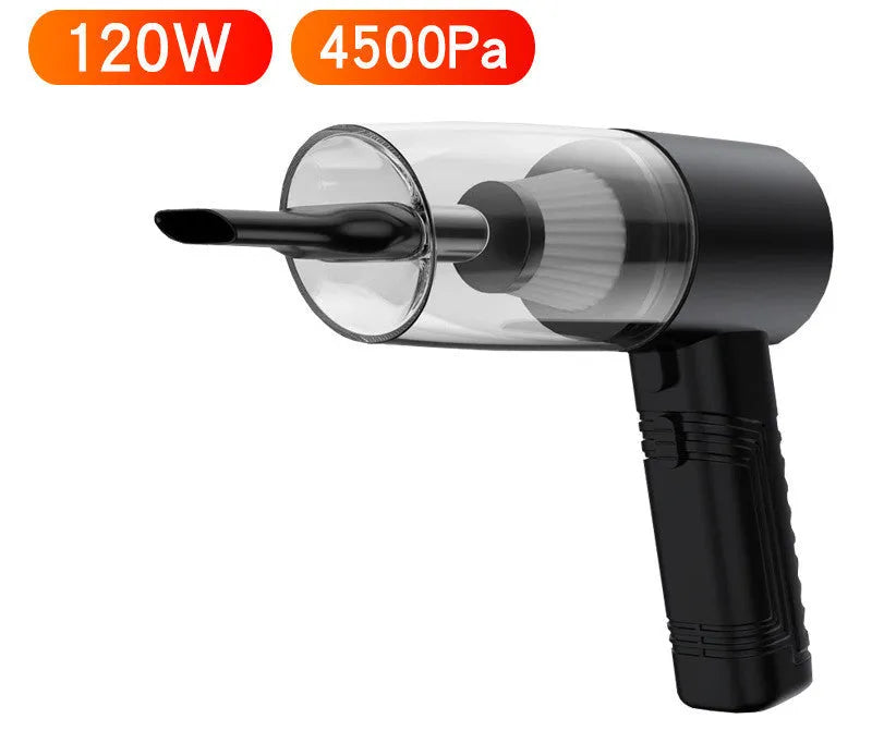 Black and white car vacuum cleaner with accessories on 5-metre cord