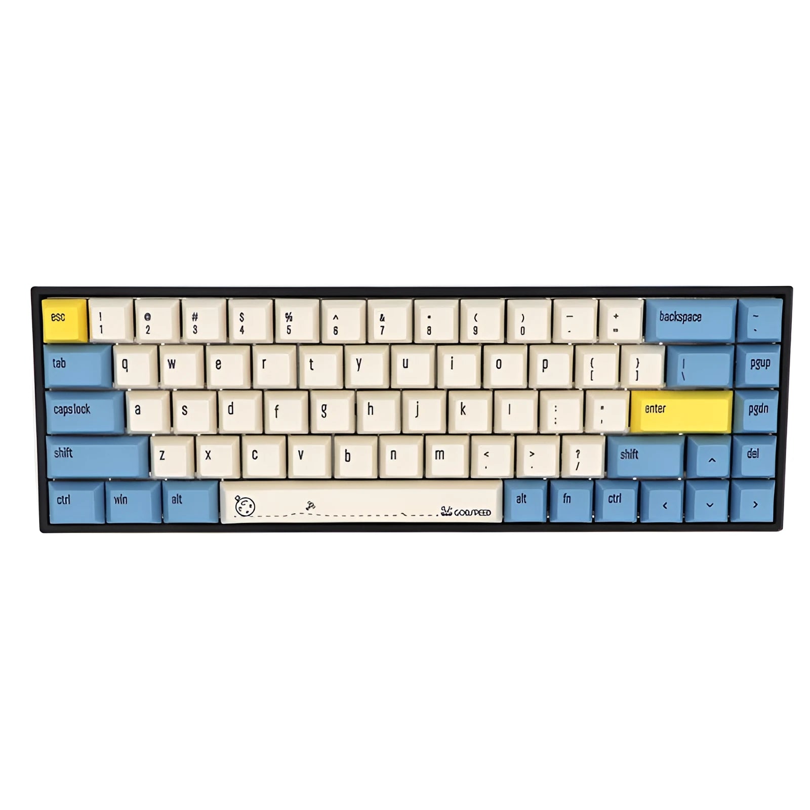 Set of 68 solid-colour PBT keycaps for a mechanical keyboard, shown in a choice of nine colours.