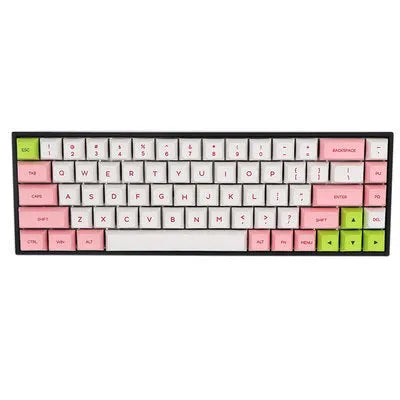 Set of 68 solid-colour PBT keycaps for a mechanical keyboard, shown in a choice of nine colours.