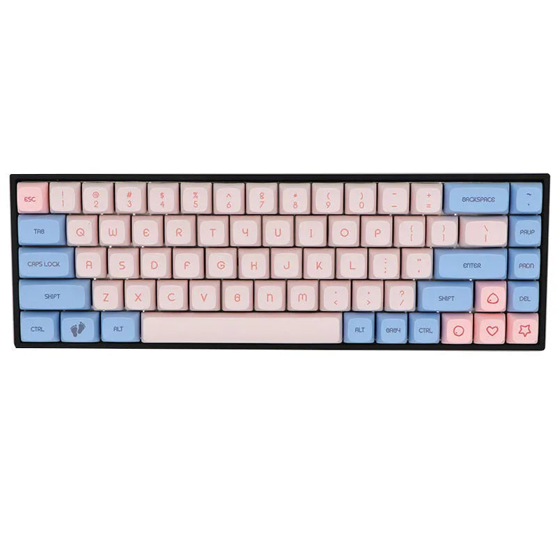 Set of 68 solid-colour PBT keycaps for a mechanical keyboard, shown in a choice of nine colours.