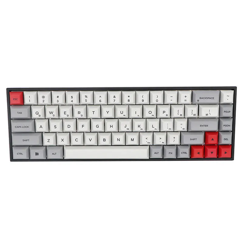 Set of 68 solid-colour PBT keycaps for a mechanical keyboard, shown in a choice of nine colours.