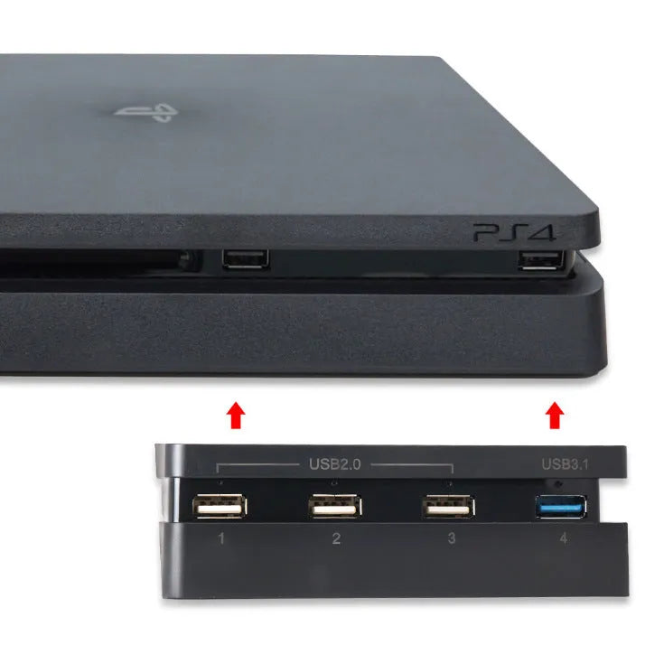 Black PS4 slim USB hub extender with multiple ports for PlayStation 4 console connectivity expansion