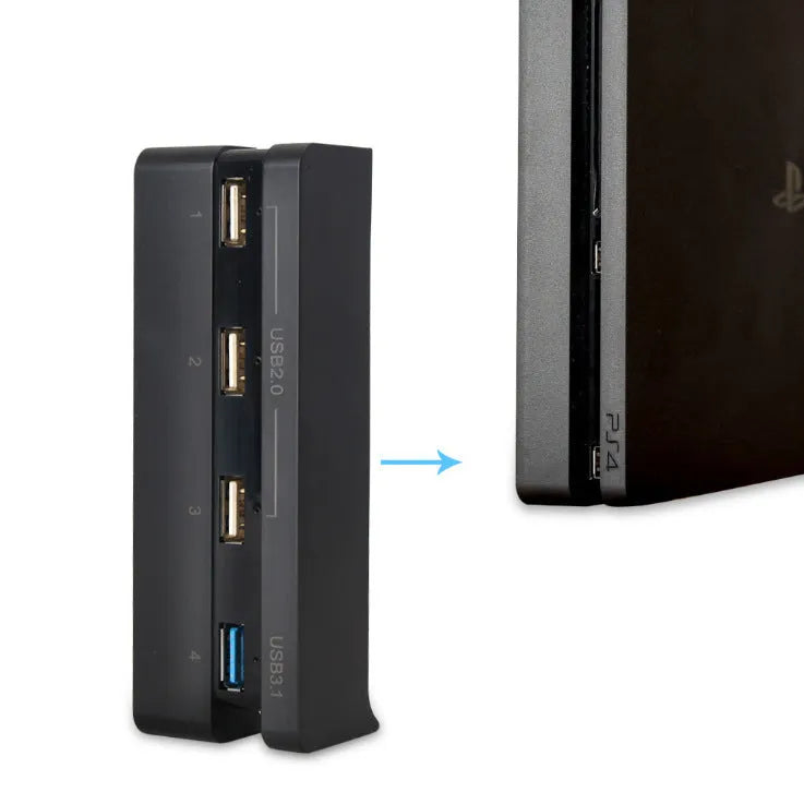 Black PS4 slim USB hub extender with multiple ports for PlayStation 4 console connectivity expansion