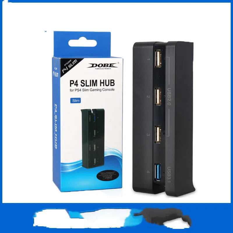 Black PS4 slim USB hub extender with multiple ports for PlayStation 4 console connectivity expansion