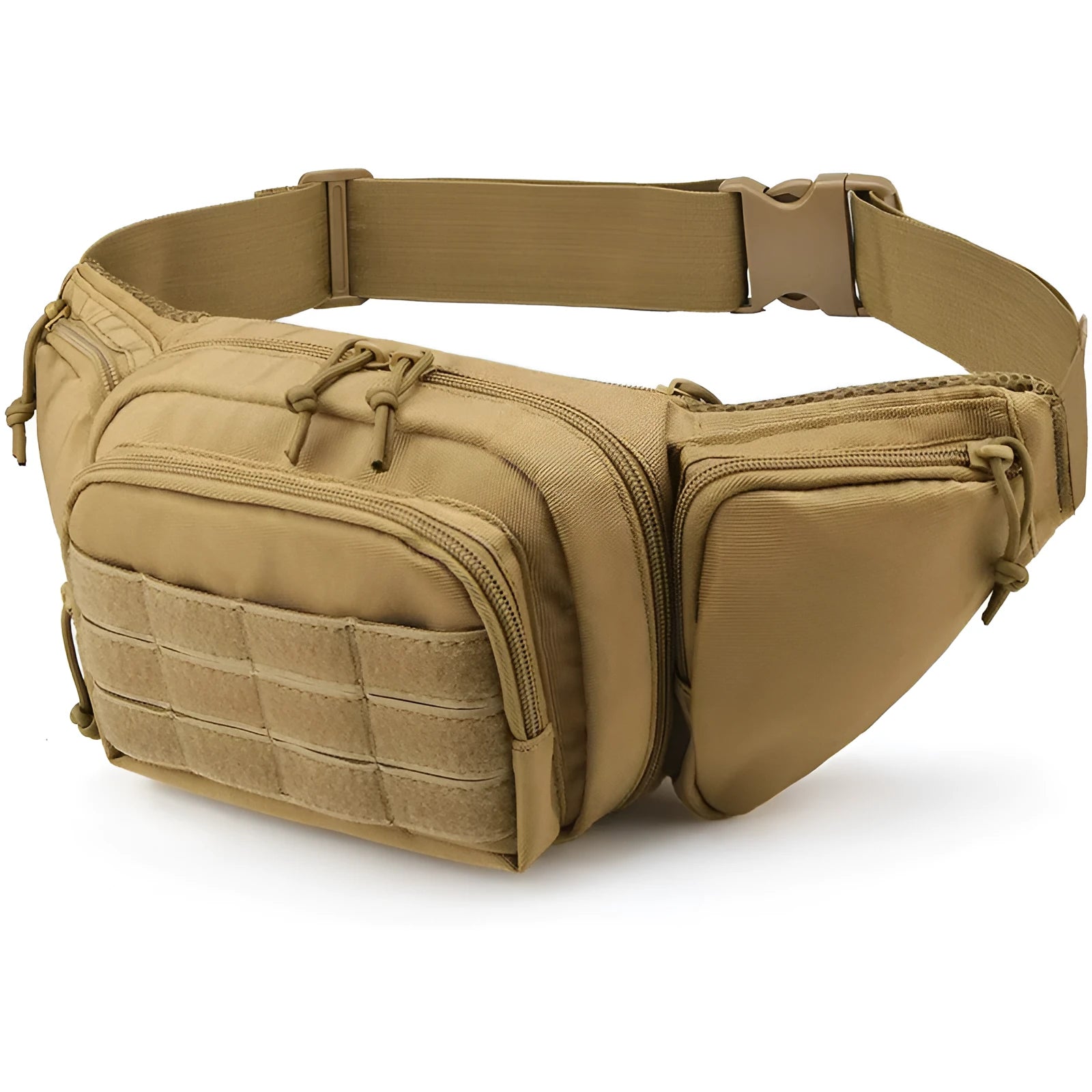 Men's tactical multifunctional waist bag in black and khaki colours with moderate storage capacity