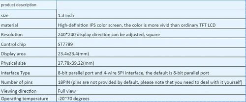 1.3 inch IPS LCD display module with 240x240 resolution and 18-pin connector interface