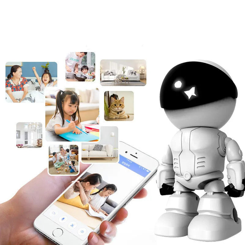 Silver plastic remote HD night vision robot surveillance camera with wide-angle lens and infrared sensors