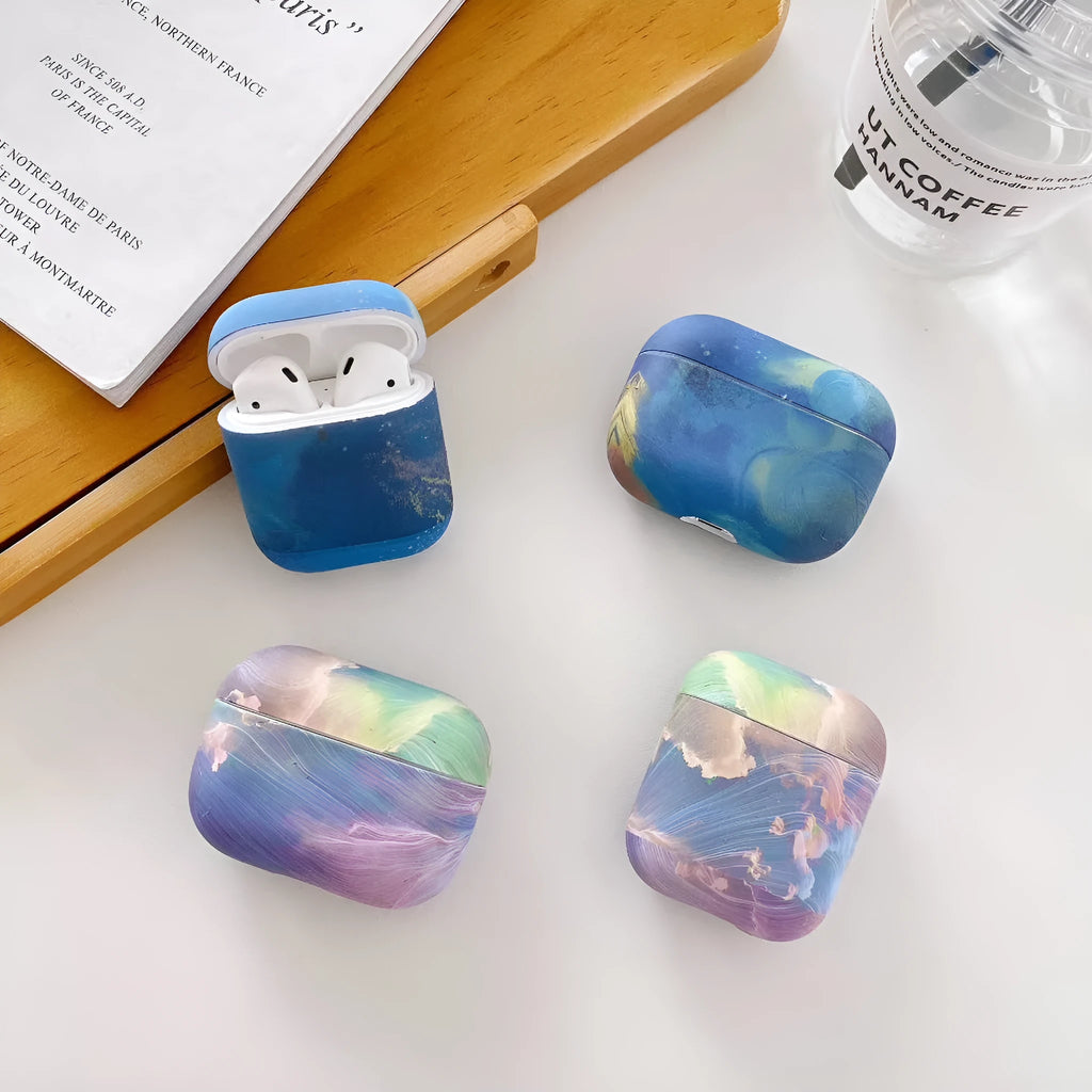 Pink watercolour plastic hard shell protective sleeve for Apple AirPods case