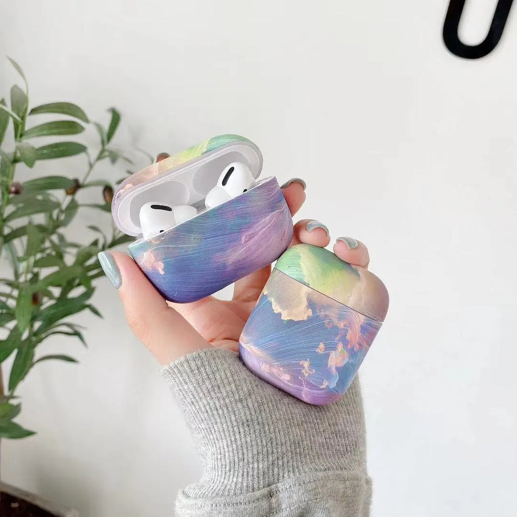 Pink watercolour plastic hard shell protective sleeve for Apple AirPods case