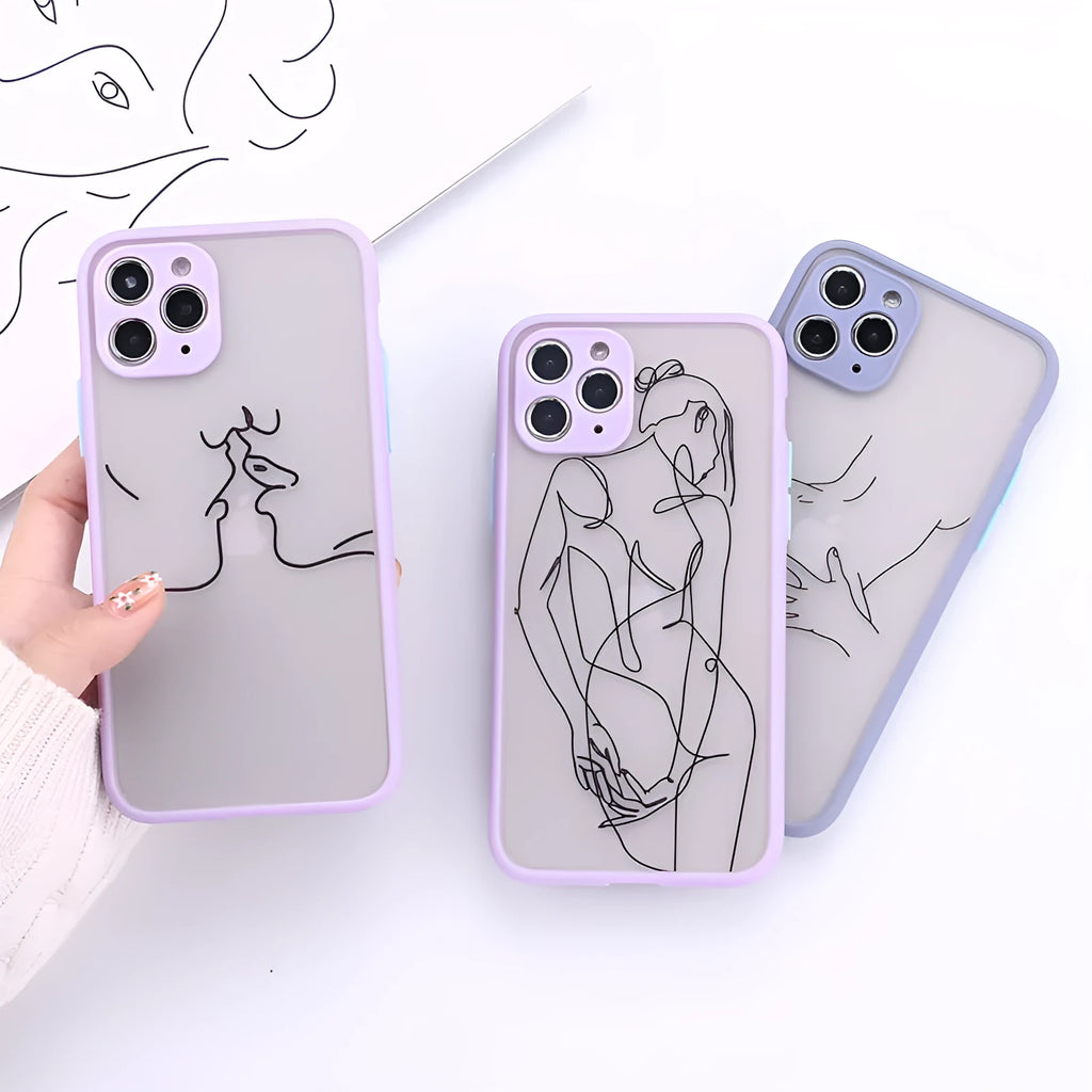 A selection of colourful and patterned TPU back covers for Apple iPhone models on a white background.