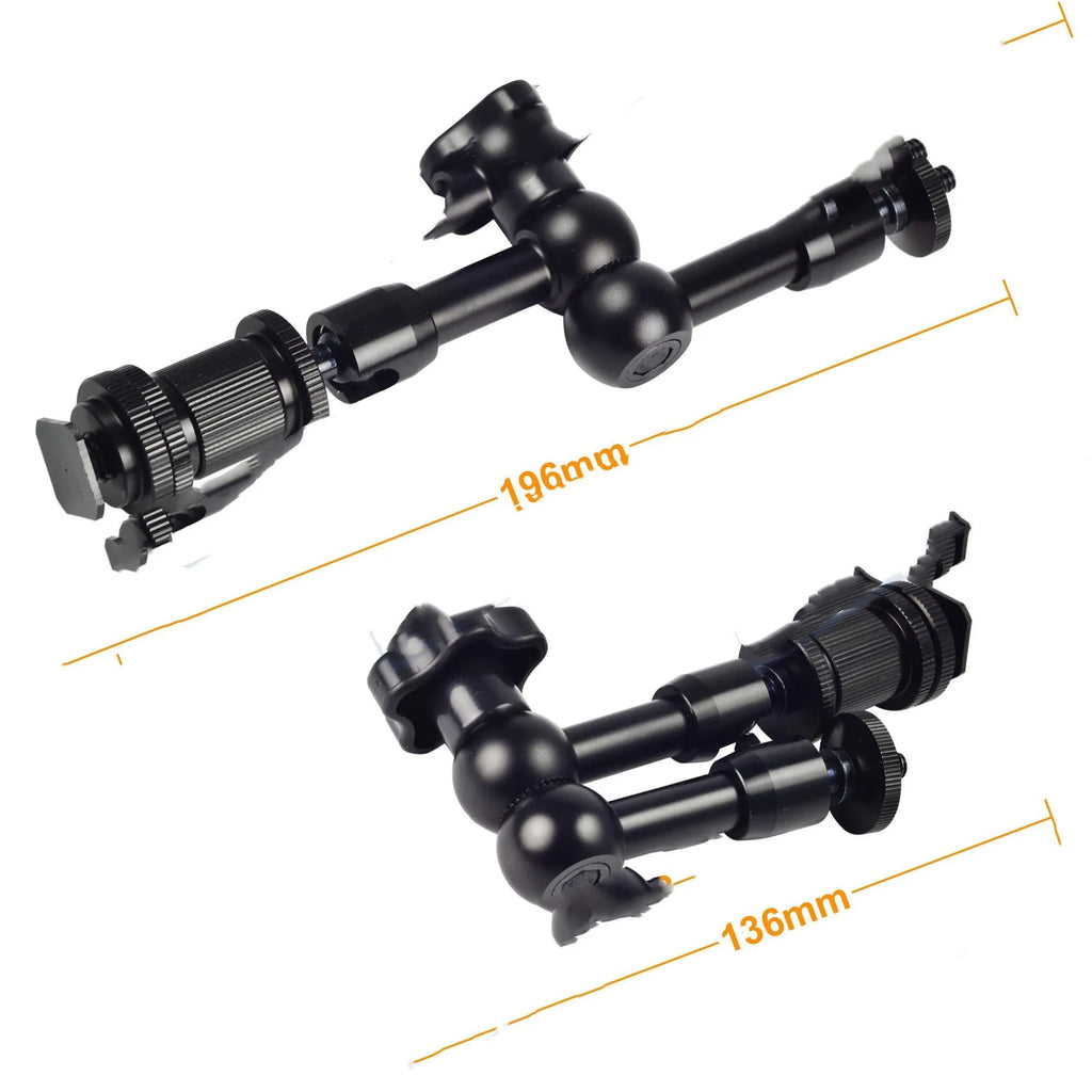 Black metal 7-inch magic friction arm with ball heads for mounting DSLR camera accessories