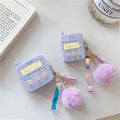 Purple silicone clamshell case for Apple-compatible wireless earphones with fur ball pendant
