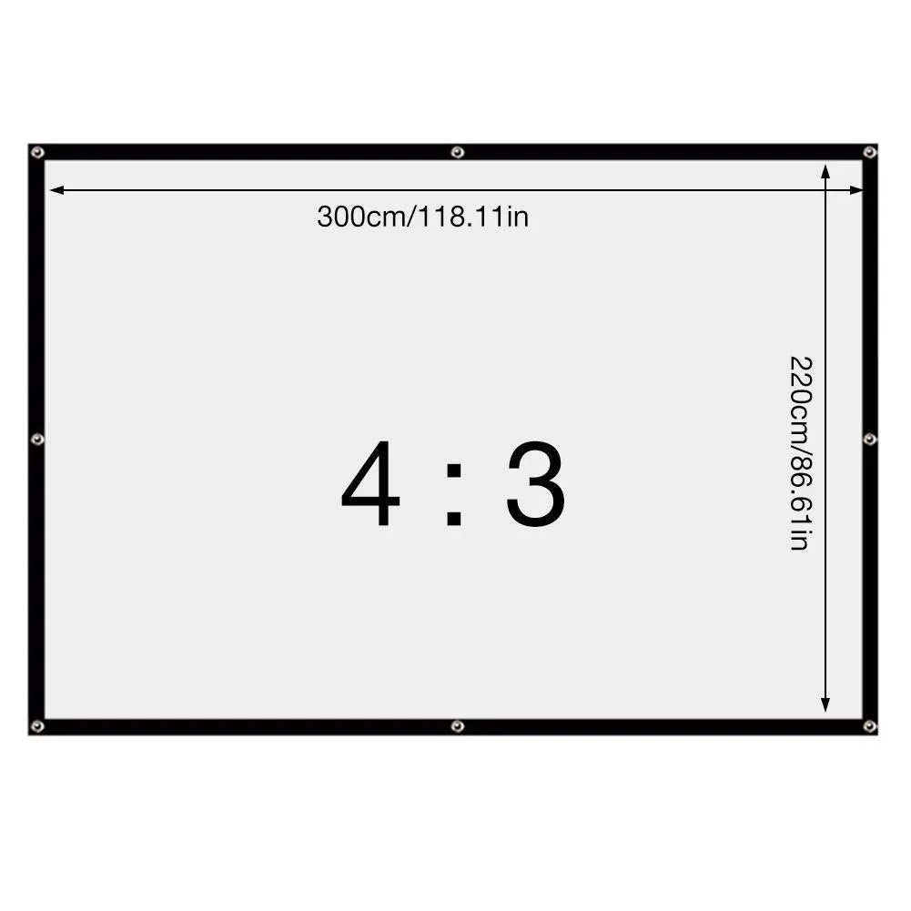 150-inch 4:3 white polyester folding projector screen shown unfolded
