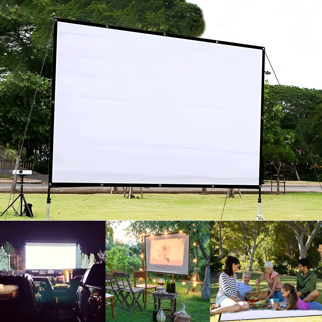 150-inch 4:3 white polyester folding projector screen shown unfolded