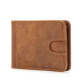 Brown mini men's leather wallet with RFID blocking showing card slots and banknote compartment