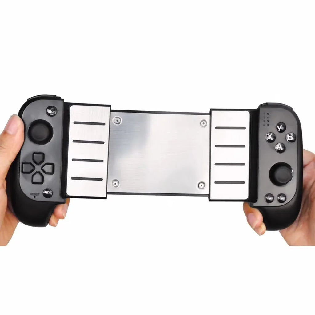 Cytec wireless Bluetooth telescopic game controller extended with phone, in black and red blue colours.