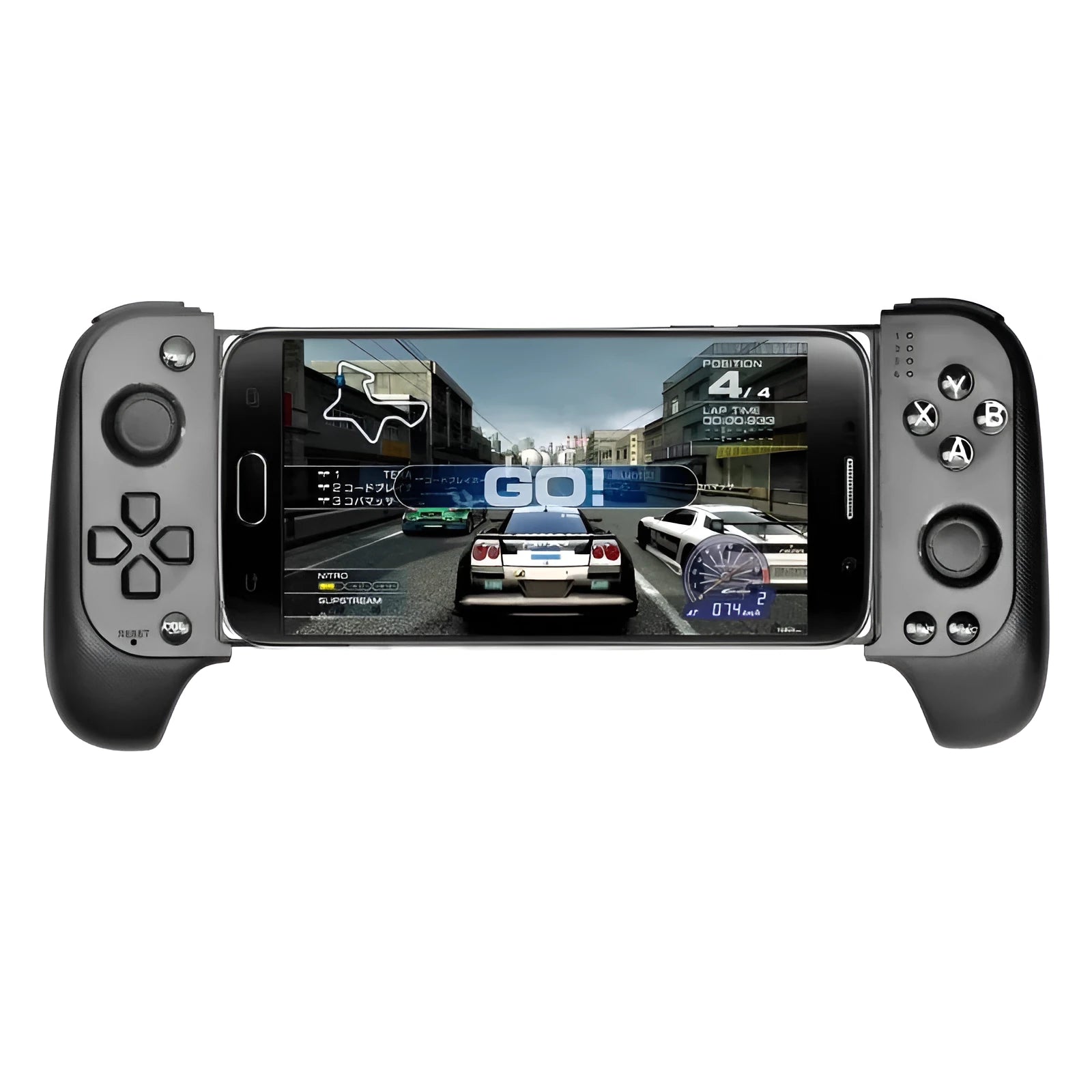 Cytec wireless Bluetooth telescopic game controller extended with phone, in black and red blue colours.