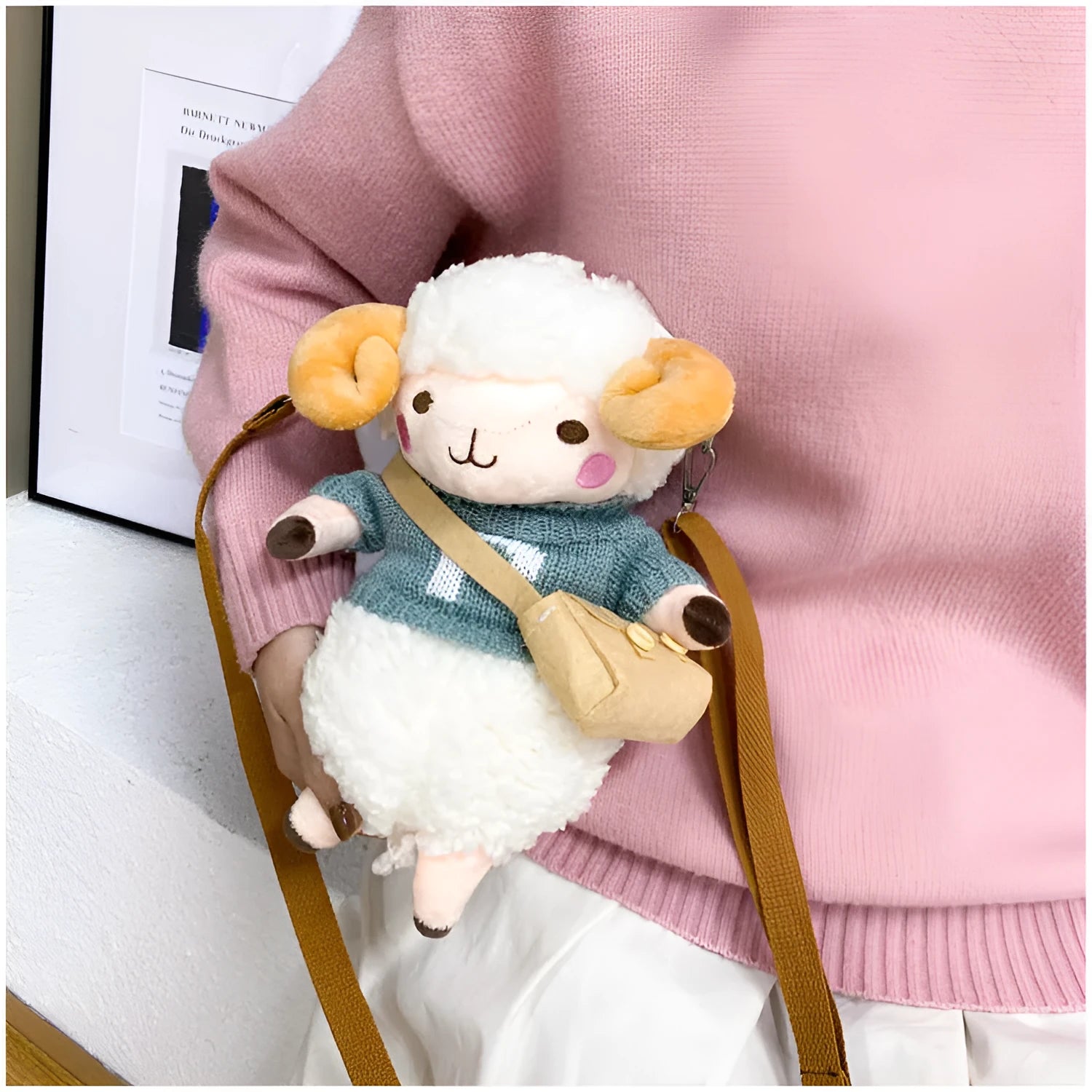Little Sheep women's plush crossbody messenger bag small square shape blue colour