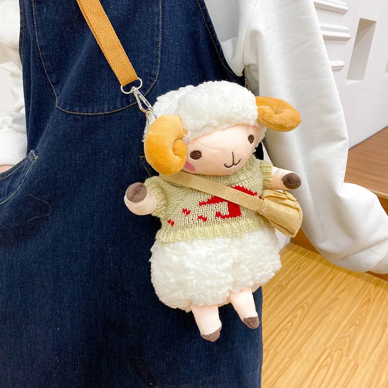Little Sheep women's plush crossbody messenger bag small square shape blue colour