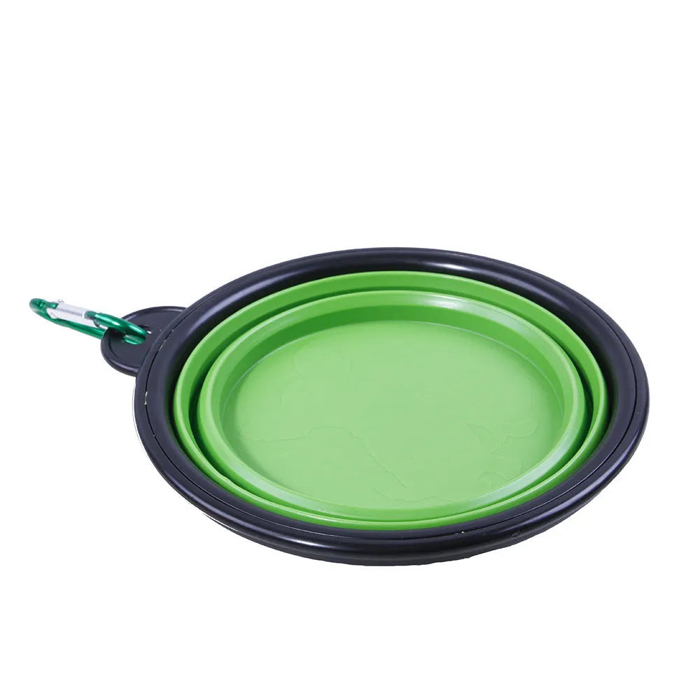 Dog traction rope and folding dog bowl set in PP, available in blue or green