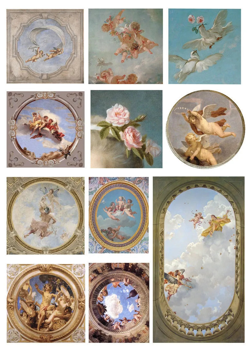 11 European angel mural character sticker sheets in photo colour, sizes 4-9cm