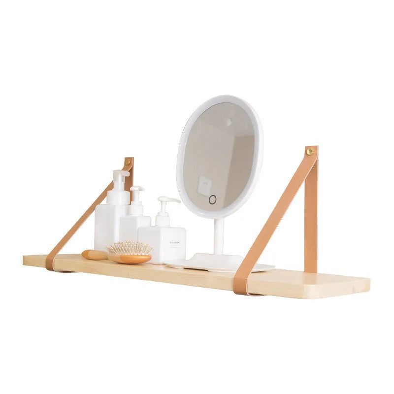 Natural pine wood wall storage rack with Nordic design measuring 50cm wide by 16cm deep
