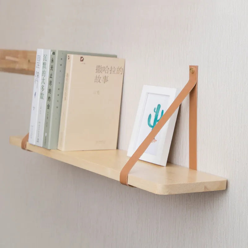 Natural pine wood wall storage rack with Nordic design measuring 50cm wide by 16cm deep