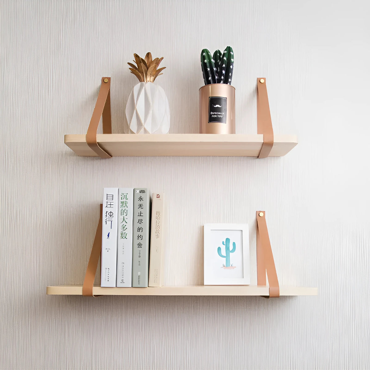 Natural pine wood wall storage rack with Nordic design measuring 50cm wide by 16cm deep