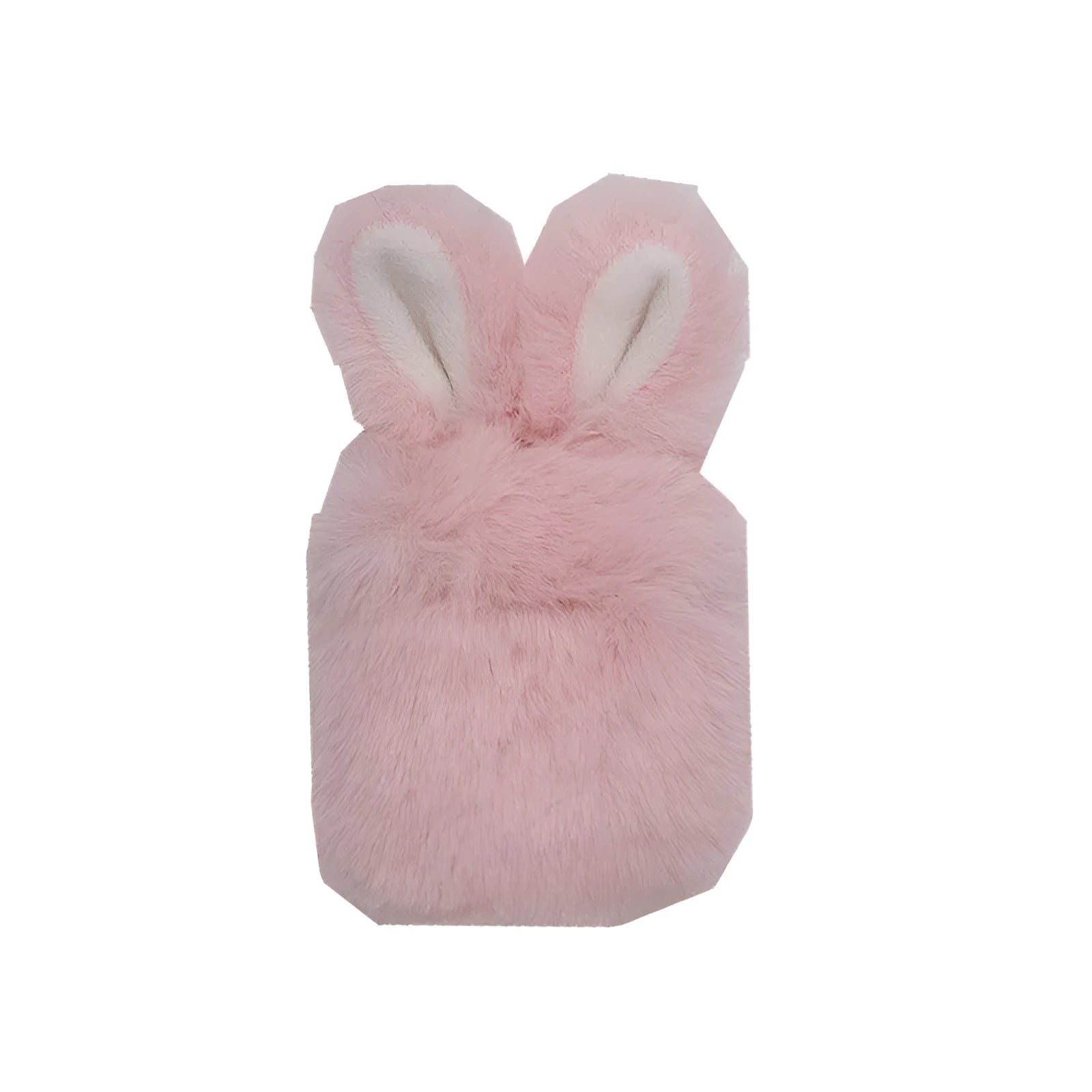Pink silicone AirPods protective case with plush rabbit ears on charging case