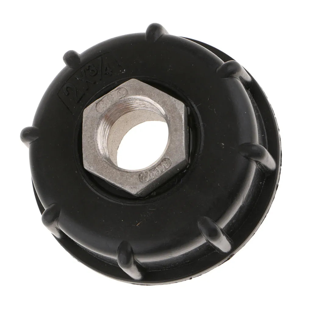 Black PP and stainless steel 1000 litre chemical barrel connector with long threaded inlet