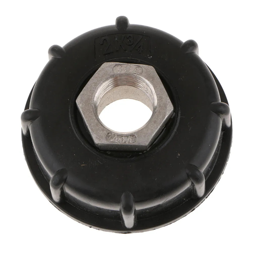 Black PP and stainless steel 1000 litre chemical barrel connector with long threaded inlet
