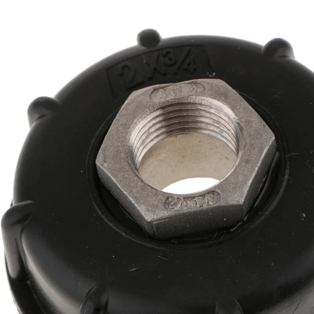 Black PP and stainless steel 1000 litre chemical barrel connector with long threaded inlet