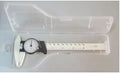 Black and white plastic vernier caliper showing 0-150mm measurement range with straightedge design