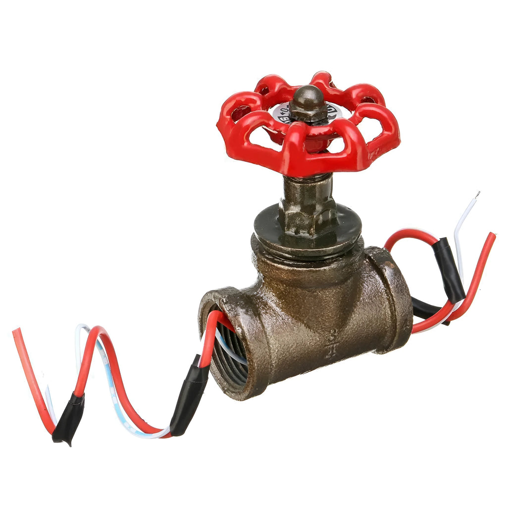 Steampunk 3/4 inch red industrial light switch valve with gray copper tee fitting and wire connections