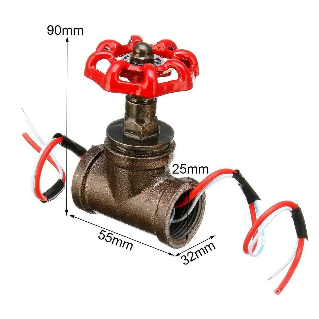 Steampunk 3/4 inch red industrial light switch valve with gray copper tee fitting and wire connections