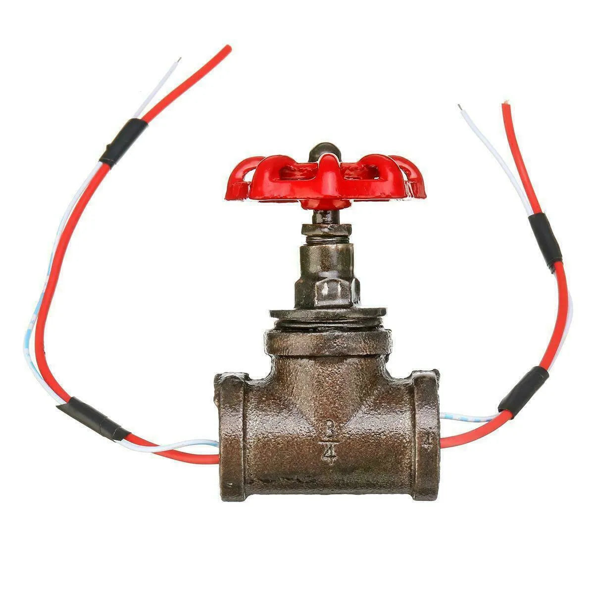 Steampunk 3/4 inch red industrial light switch valve with gray copper tee fitting and wire connections