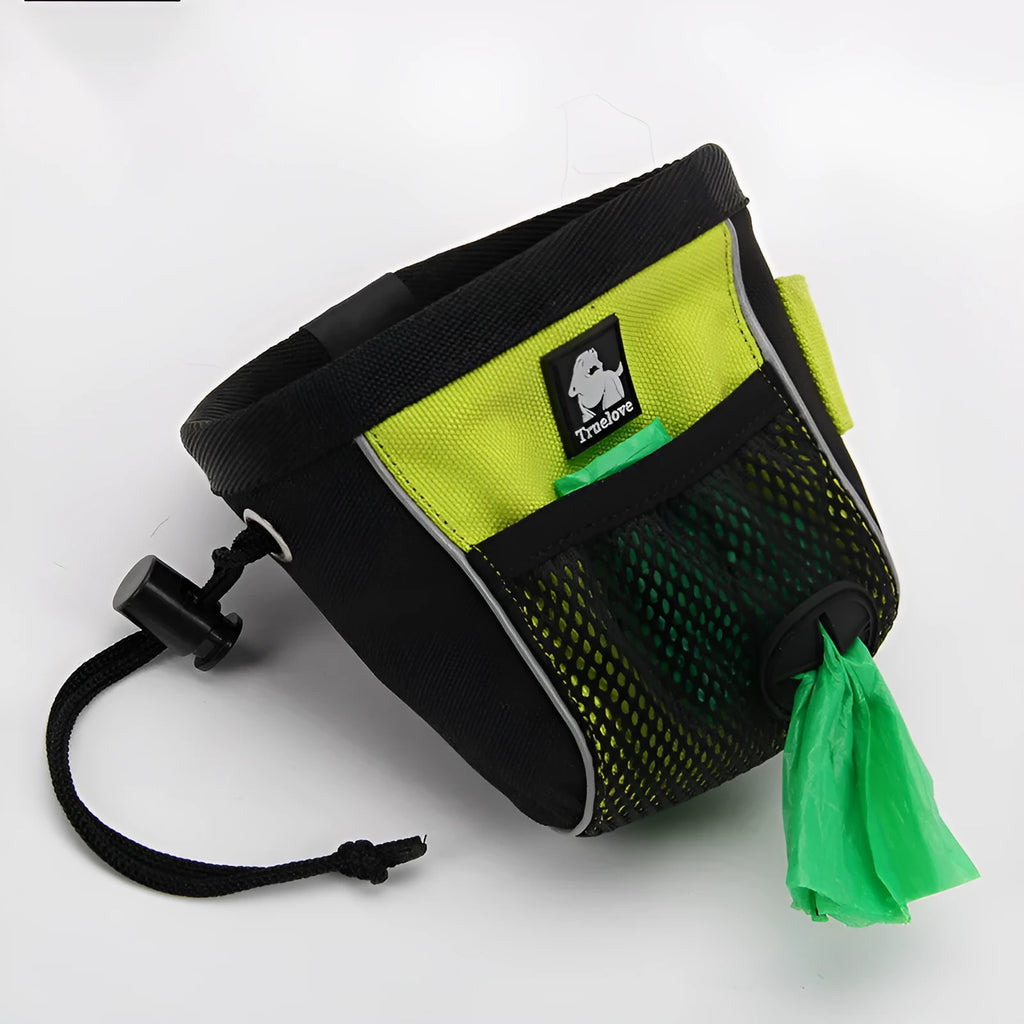 Orange waterproof dog training waist bag with removable poo compartment and breathable mesh panels
