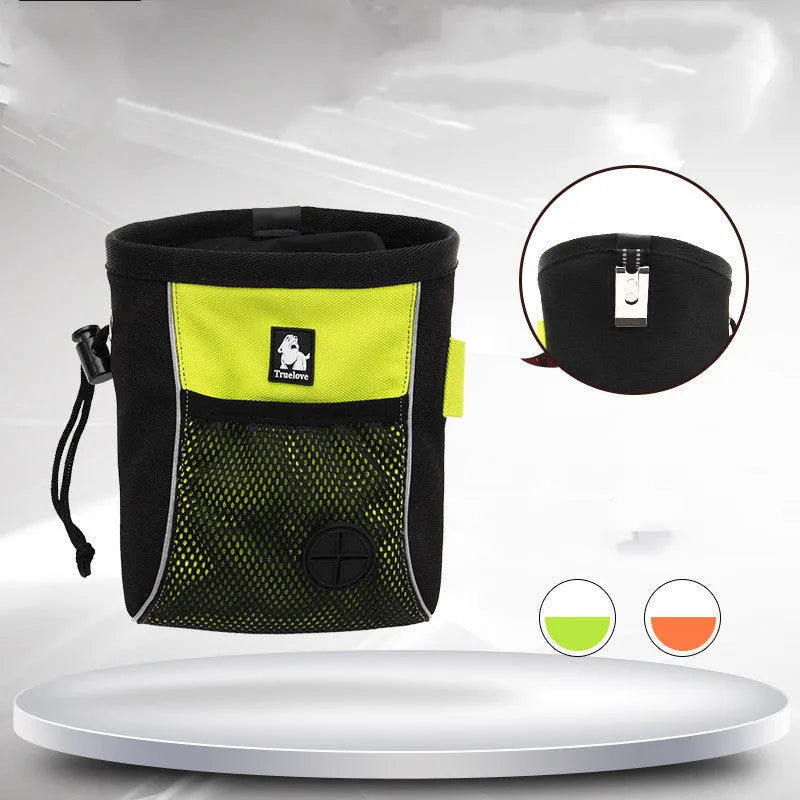 Orange waterproof dog training waist bag with removable poo compartment and breathable mesh panels