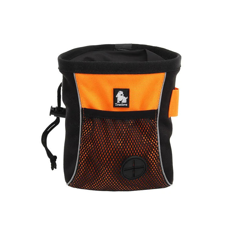 Orange waterproof dog training waist bag with removable poo compartment and breathable mesh panels