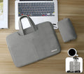 Blue universal laptop sleeve open to show internal organiser pockets for computer, phone, and ID cards