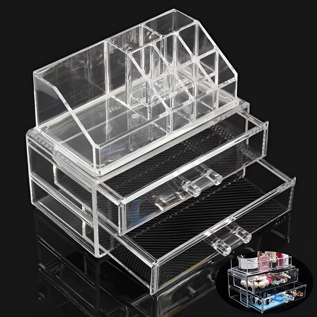 Clear foldable acrylic makeup storage case organiser with 18L capacity