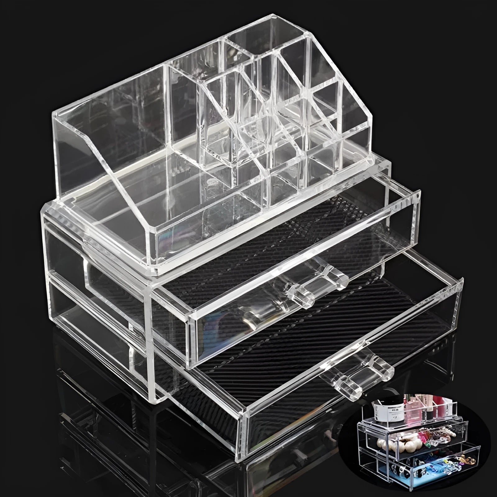 Clear foldable acrylic makeup storage case organiser with 18L capacity